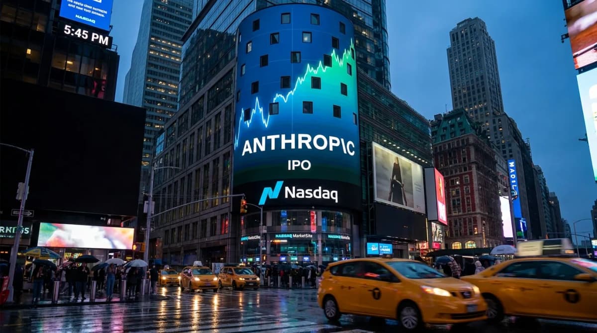 Campana de apertura de bolsa con el logo de Anthropic y Claude — análisis de solidez del proveedor para empresas de LATAM por Diego Ceredi