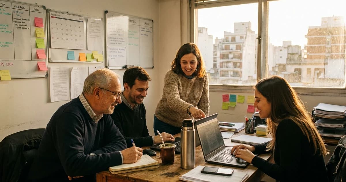 Equipo de una empresa argentina en un taller in-company de inteligencia artificial — precio de capacitación de IA en 2026