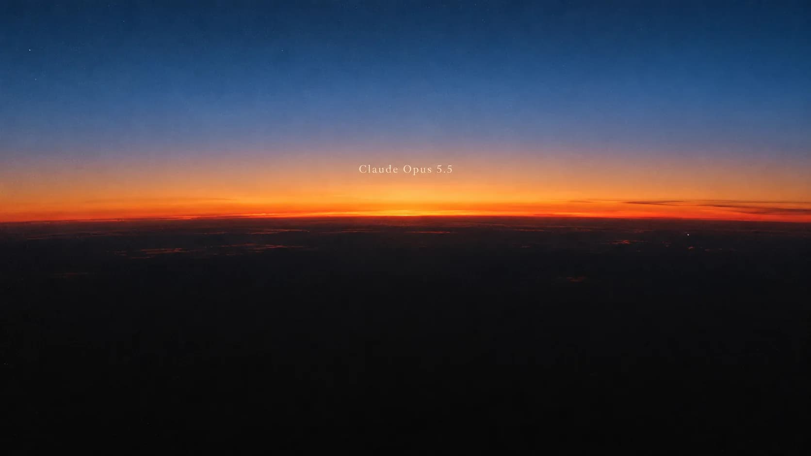 El horizonte de la Tierra al amanecer visto desde gran altura, con una franja naranja sobre la curvatura y el texto «Claude Opus 5.5» — por Diego Ceredi