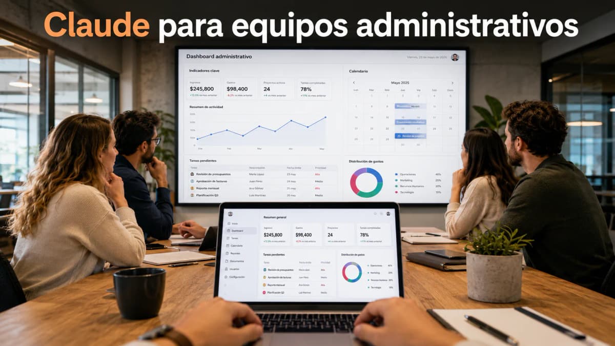 Equipo administrativo trabajando con Claude: chat, Projects, Skills y Cowork aplicados a tareas de oficina en 2026