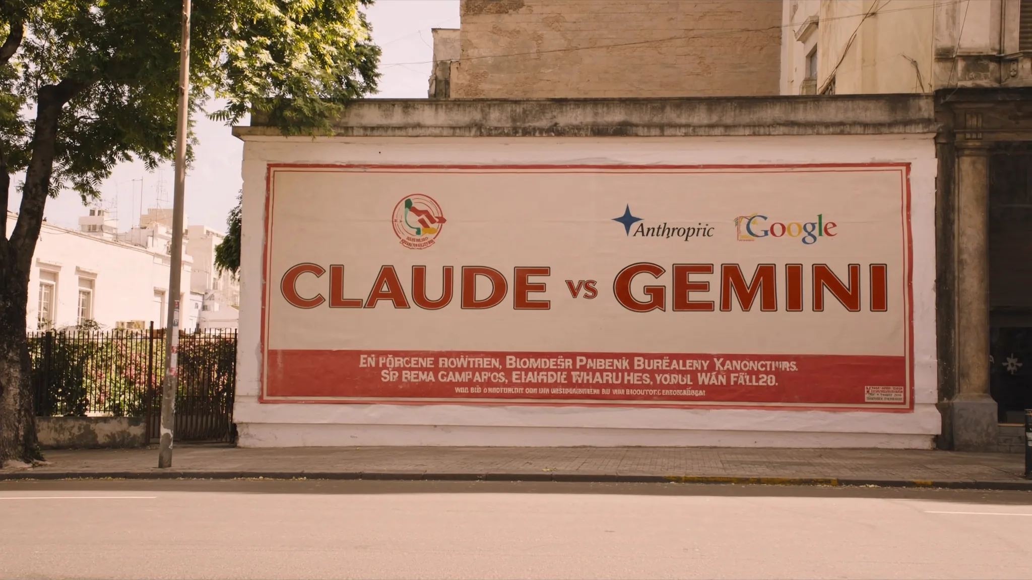 Dos monitores en oficina argentina comparando Claude de Anthropic y Gemini de Google — decisión empresarial de IA