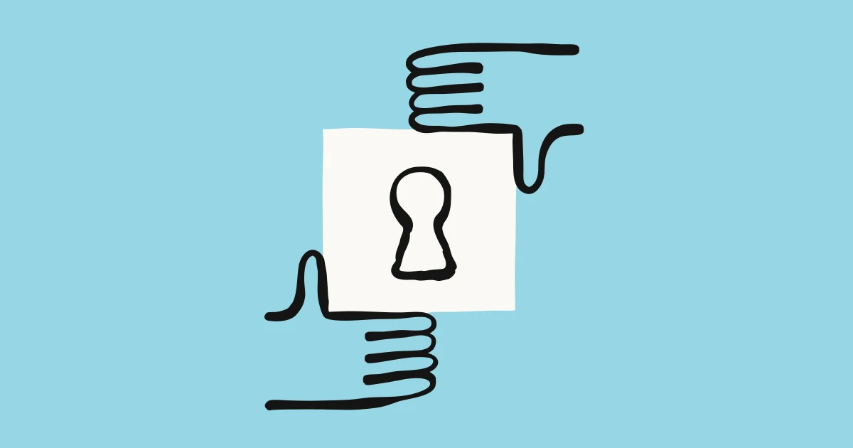 Ilustración de Anthropic: dos manos sostienen un candado con cerradura, sobre fondo celeste, para el Cyber Verification Program — por Diego Ceredi