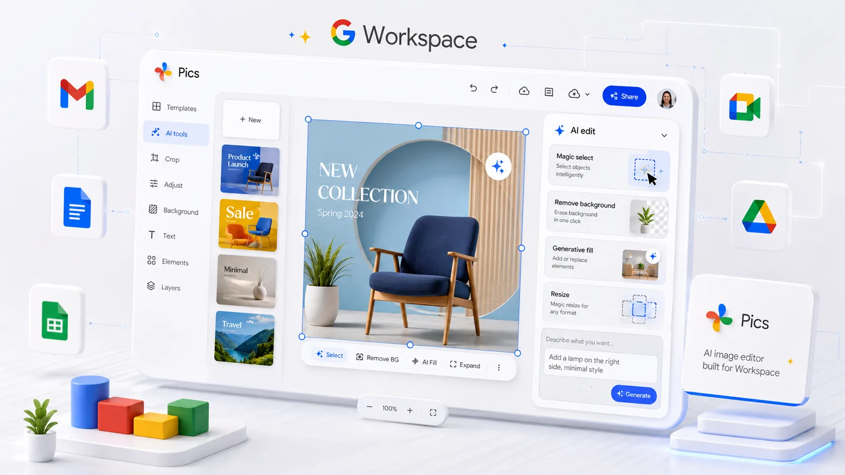 Google Pics editando una imagen dentro de Google Slides: se selecciona un objeto puntual y se lo modifica sin tocar el resto de la pieza, en una pyme argentina sin diseñador