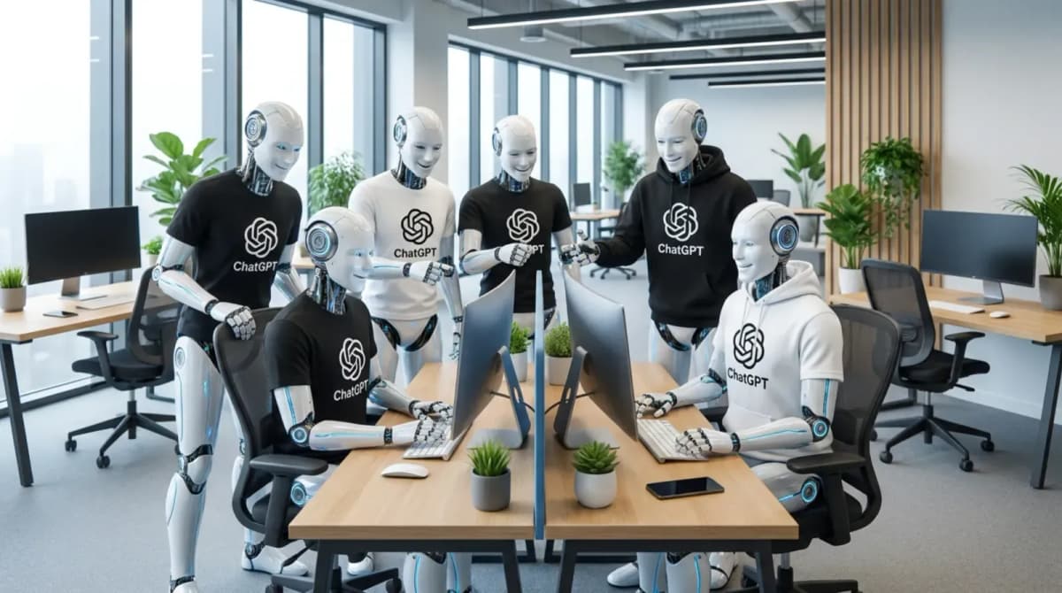 Un agente de ChatGPT ejecutando tareas en una computadora virtual mientras un equipo supervisa — modo agente de ChatGPT para empresas, por Diego Ceredi