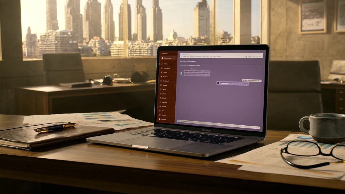Interfaz de Claude AI de Anthropic en una laptop sobre escritorio ejecutivo — herramienta de IA para empresas argentinas