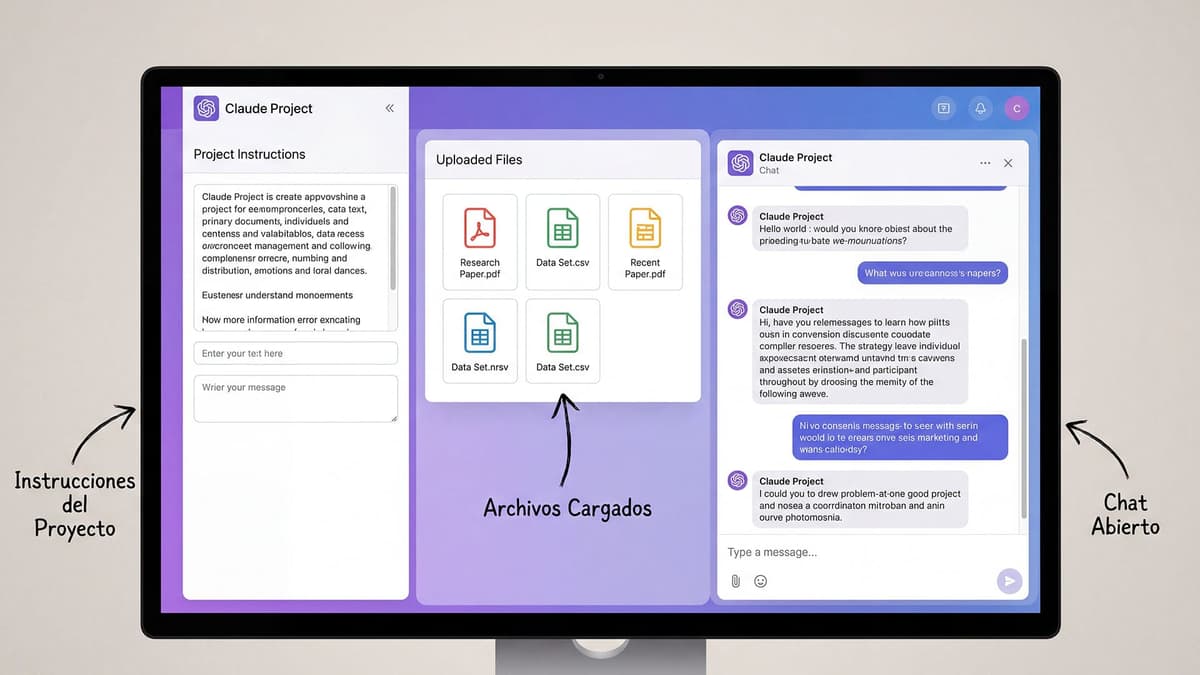 Estructura de un Claude Project con instrucciones, knowledge y conversaciones