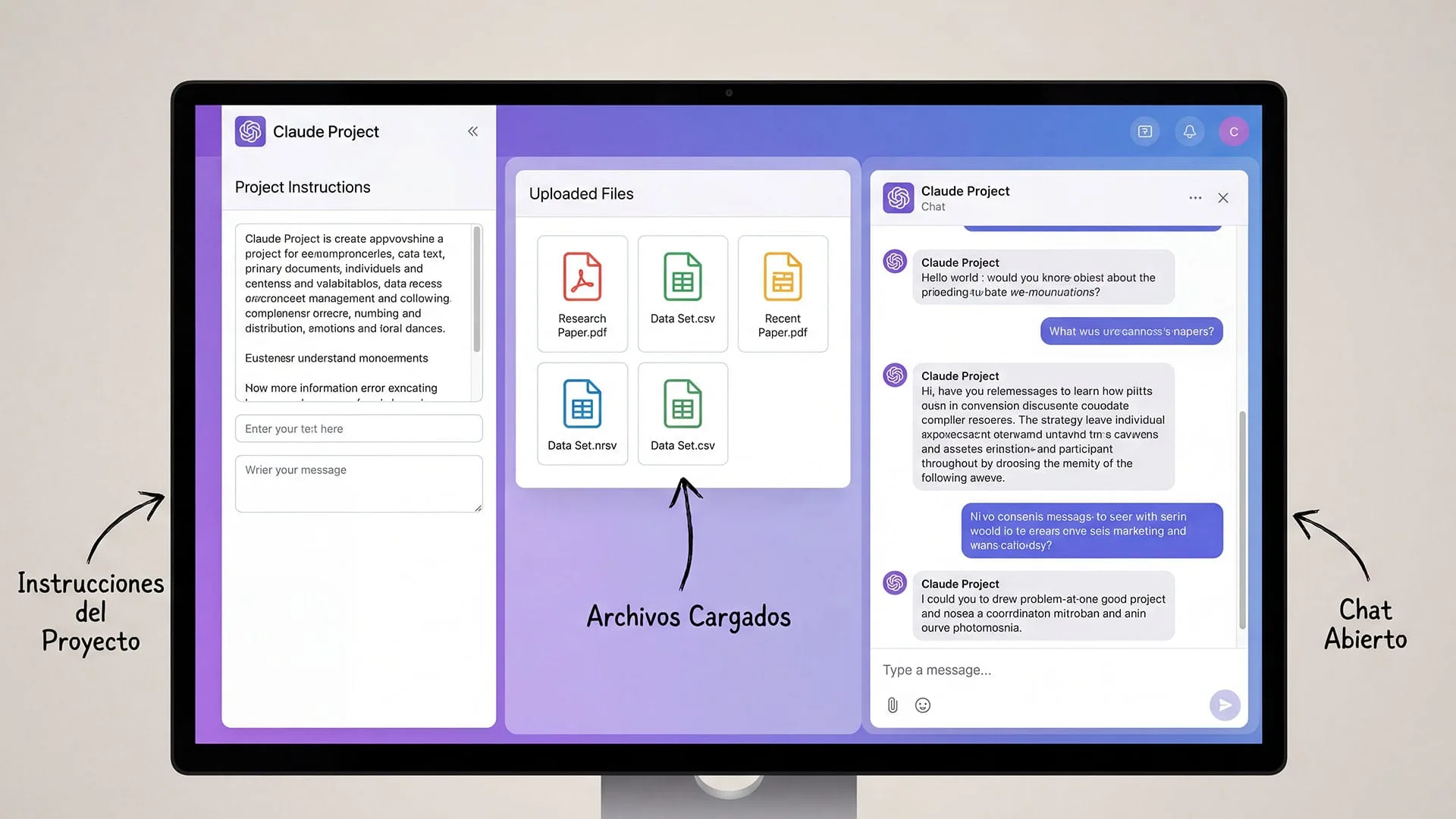 Estructura de un Claude Project con instrucciones, knowledge y conversaciones
