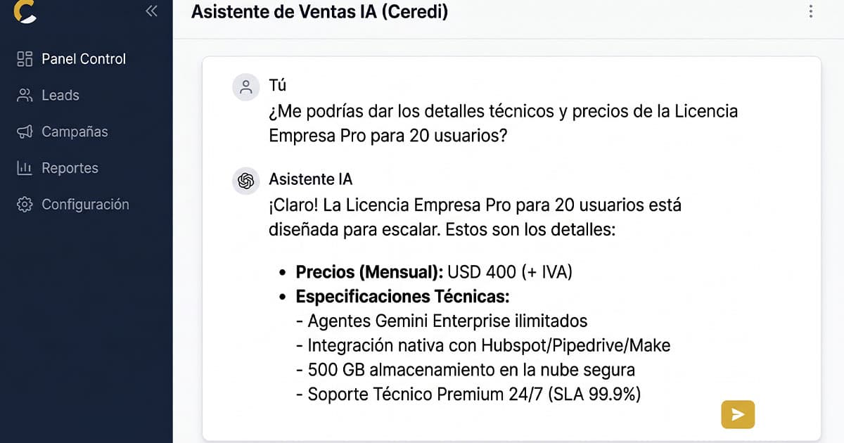 Gem de Ventas configurado en Gemini para una empresa real