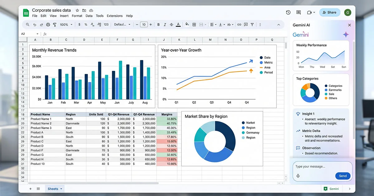 Dashboard de Gemini en Google Sheets analizando datos reales de ventas