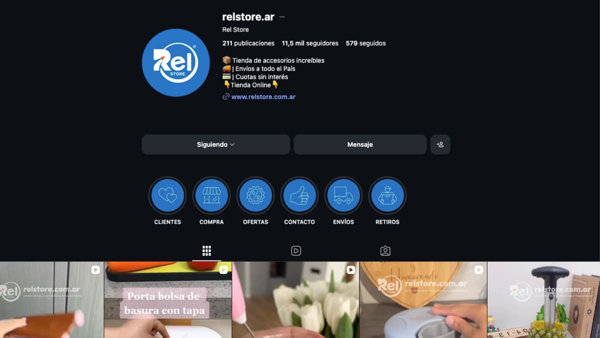 Perfil oficial de Rel Store en Instagram con feed editorial y comunicación de marca