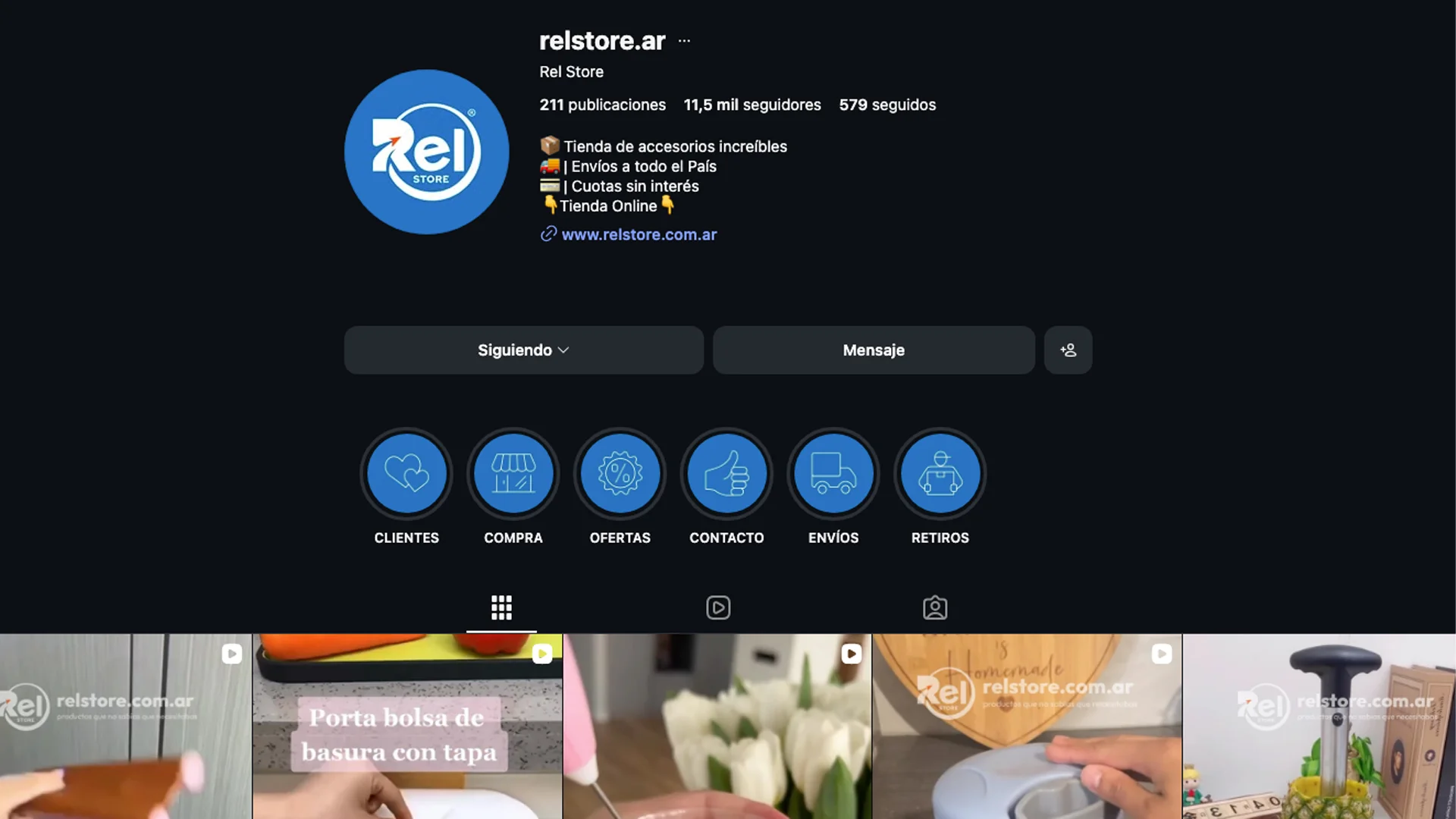Perfil oficial de Rel Store en Instagram con feed editorial y comunicación de marca